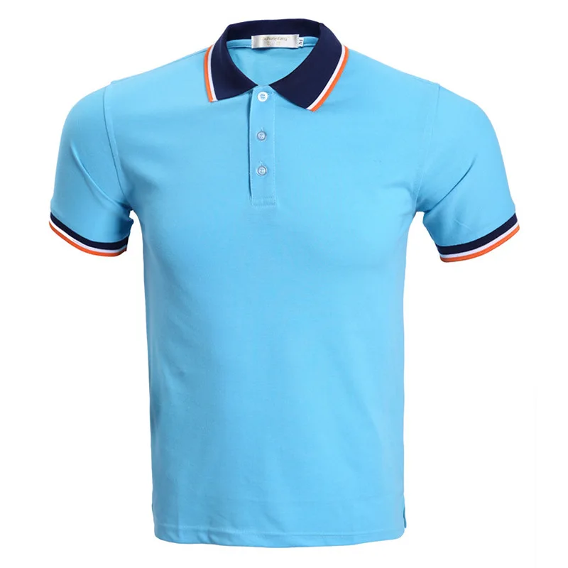 Новая мужская рубашка поло с коротким рукавом летний Стиль Мужская s приталенная Однотонная рубашка поло Повседневная брендовая рубашка поло размера плюс - Цвет: Синий