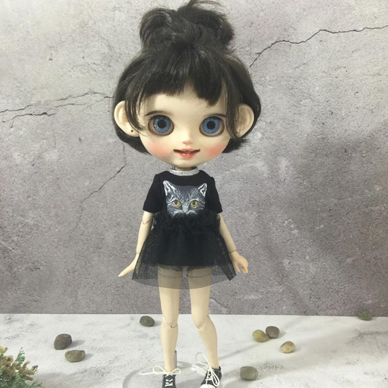 Новая кукольная одежда Blyth, черная классная футболка, платье для Blyth, OB24, Azone, 1/6 bjd, Barbies, одежда для 1/6, аксессуары для кукол