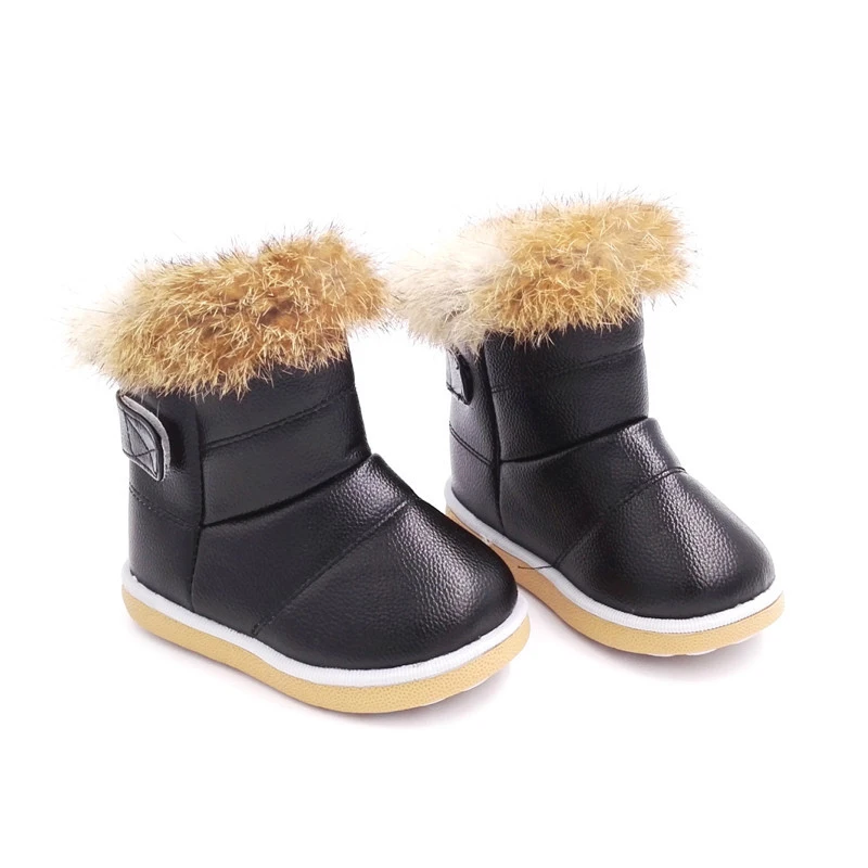 Kids Lovely Rabbit Fur Warm Snow Boots Black 1