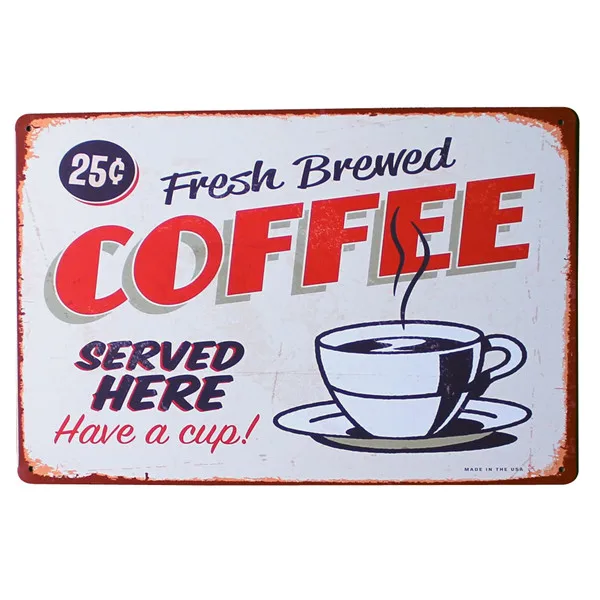 Buy Freshly Brewed Classic Italian Coffee Sign Retro Tin Plaque Metal Painting
