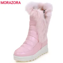 MORAZORA/красивые женские ботинки из искусственной кожи; Новое поступление; Зимние ботильоны; ботинки на платформе, увеличивающие рост; женская обувь на молнии