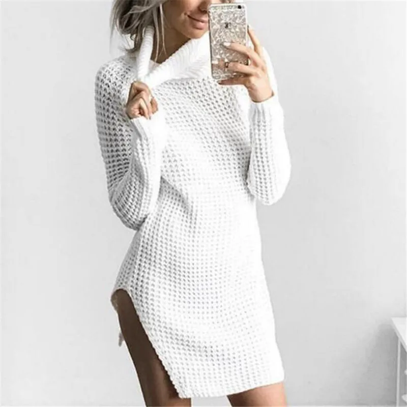 

Autumn Women Knitted Sweater Dress Sexy Slim Turtleneck Bodycon Mini Dress Winter Cotton Long Sleeve Solid Ladies Party Dresses