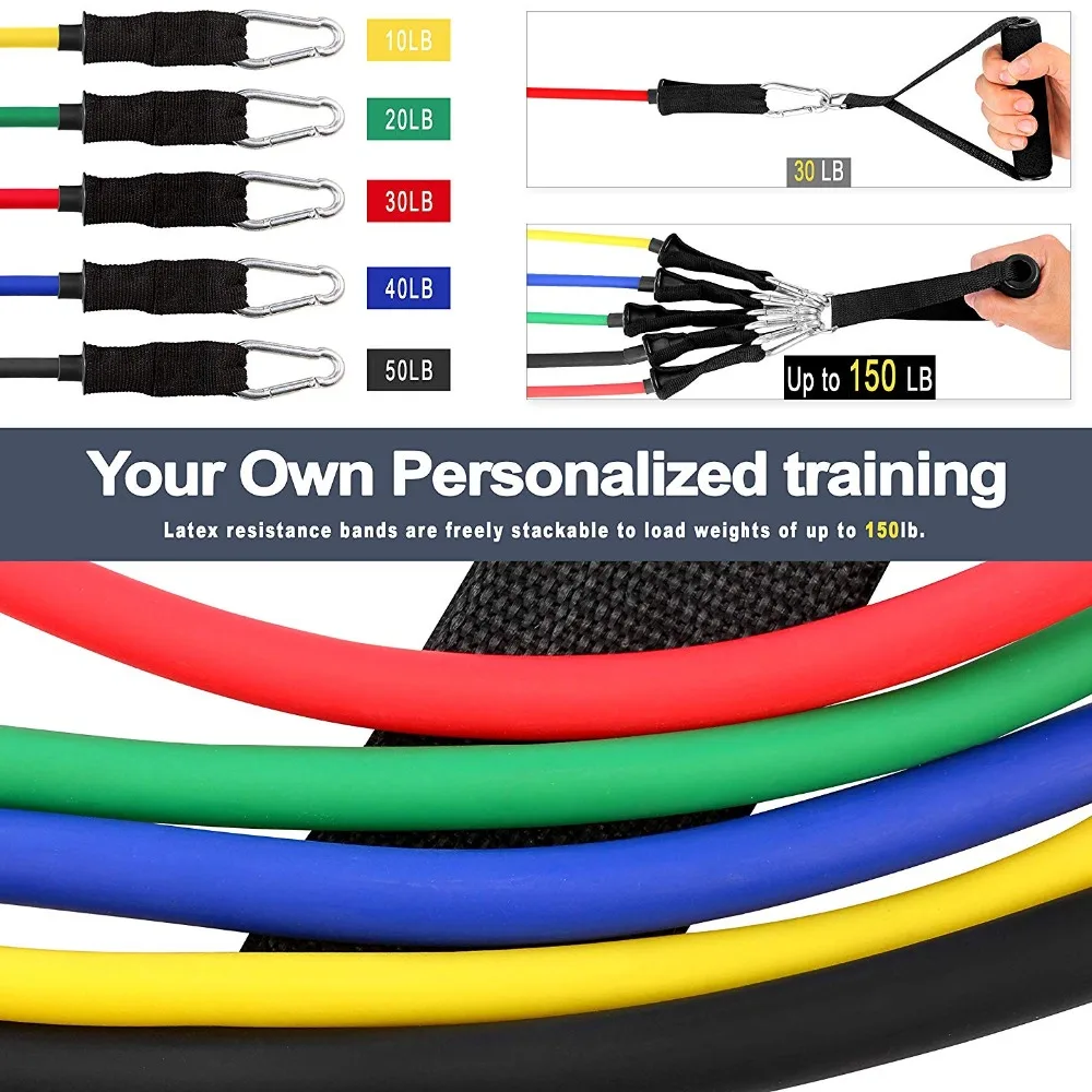 Generic Resistance Bands Set 11pcs Exercise Bands With Door Anchor