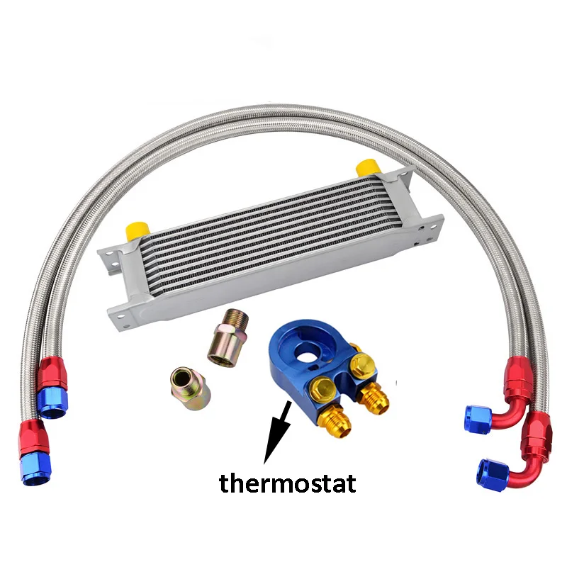 Wlr-универсальный 10 рядов масляный радиатор+ Масляный фильтр Сэндвич адаптер+ SS нейлон нержавеющая сталь плетеный AN10 шланг для BMW - Цвет: 10 ROWS BLACK 674BG