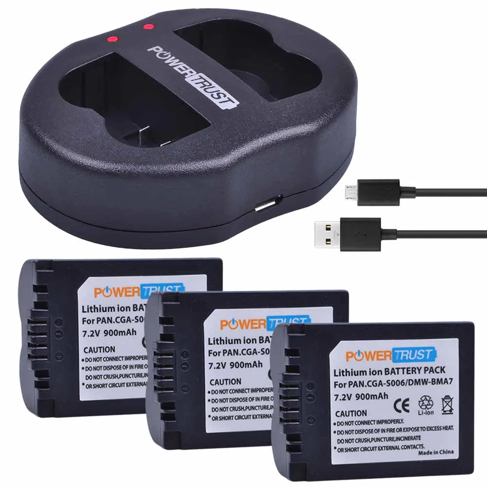 3Pack 2x CGA-S006 DMW-BMA7 батареи и зарядное устройство для Panasonic Lumix DMC-FZ7, DMC-FZ8, DMC-FZ18, DMC-FZ28, DMC-FZ30, DMC-FZ35 - Цвет: 3Pack