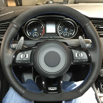 

Car Steering Wheel Cover Black Genuine Leather Suede for Volkswagen Golf 7 GTI Golf R MK7 VW Polo GTI Scirocco 2015 2016