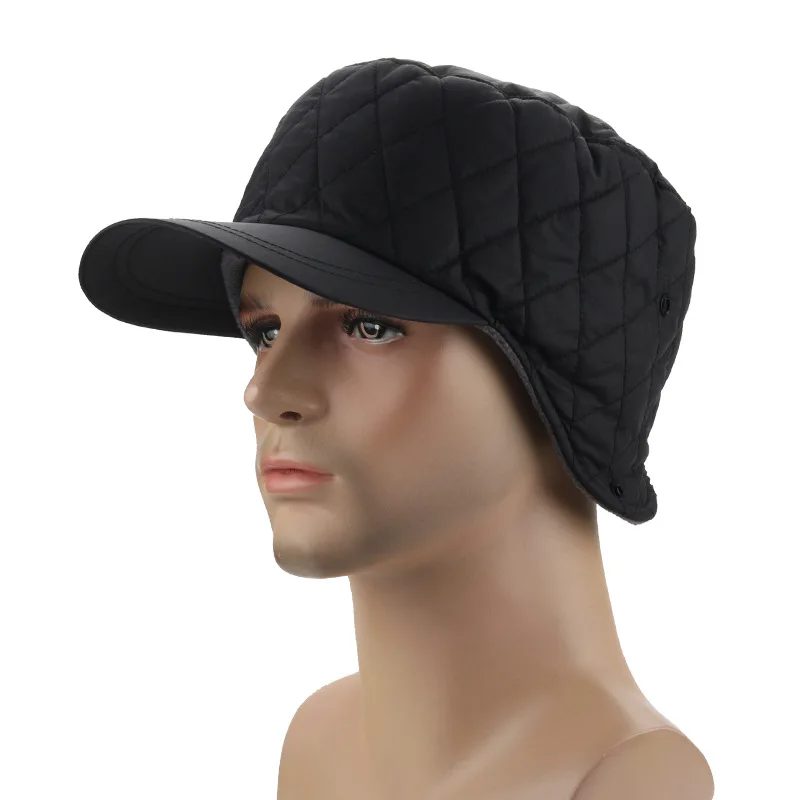 Фибоначчи Новая мужская женская зимняя шапка ветрозащитная ткань теплая защита ушей плюс бархатная Толстая бейсболка - Цвет: Черный