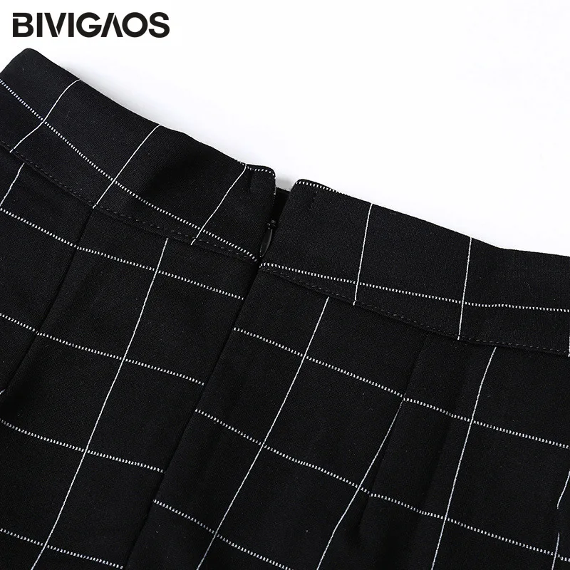 Bivigaos лето стиль Модно Простота Винтаж плед мини юбка джинсовая нерегулярные