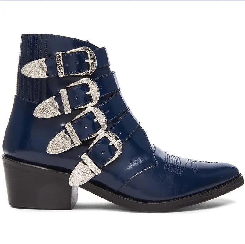SHOOEGLE/Новинка; Брендовая обувь в стиле панк; женские ботильоны с ремешком и пряжкой; Ботинки Martin на не сужающемся книзу массивном каблуке; женская уличная обувь в британском стиле - Цвет: deep blue