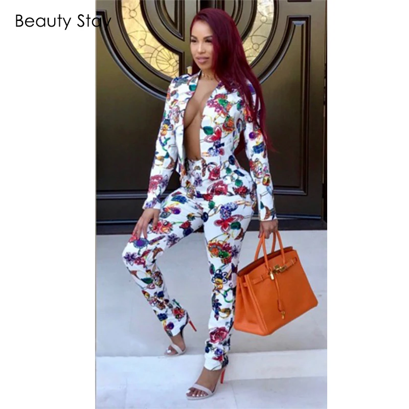 BeautyStay осенне зимние женские комплекты с цветочным принтом сексуальный