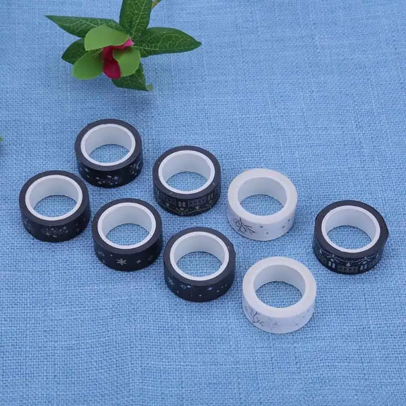 

ALLOYSEED 8pcs Kawaii Cartoon Gold Plating Silver Plating Washi Tape Decorative Sticker For Adhesive DIY Decorative Notebook