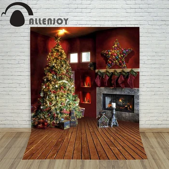 

Allenjoy christmas photography backdrop Wooden fireplace xmas tree Star children's camera photocall background Customize