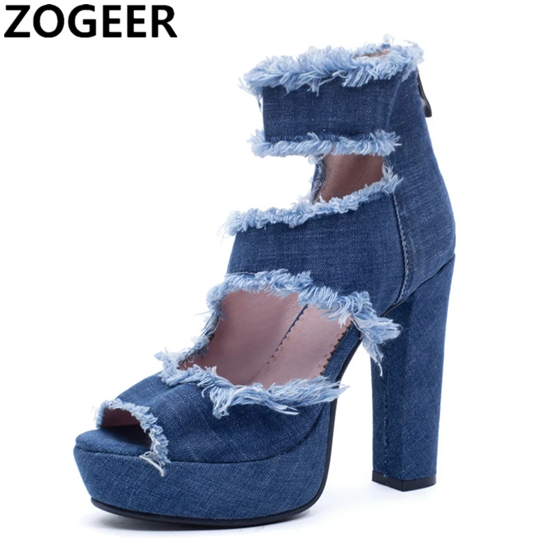 Spring Summer Women Sandals Jeans Shoes 
