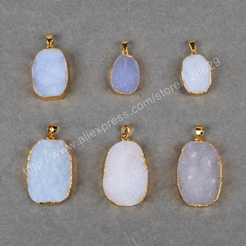 

BOROSA 5Pcs/lot Gold Color Natural Blue Lace Chalcedony Pendant Bead G0716