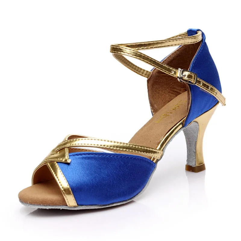 Танцевальные туфли Sun Lisa Для женщин женские Танцы обувь на высоком каблуке для танго сальсы бальных танцев Туфли для латинских танцев - Цвет: Blue 7cm heel