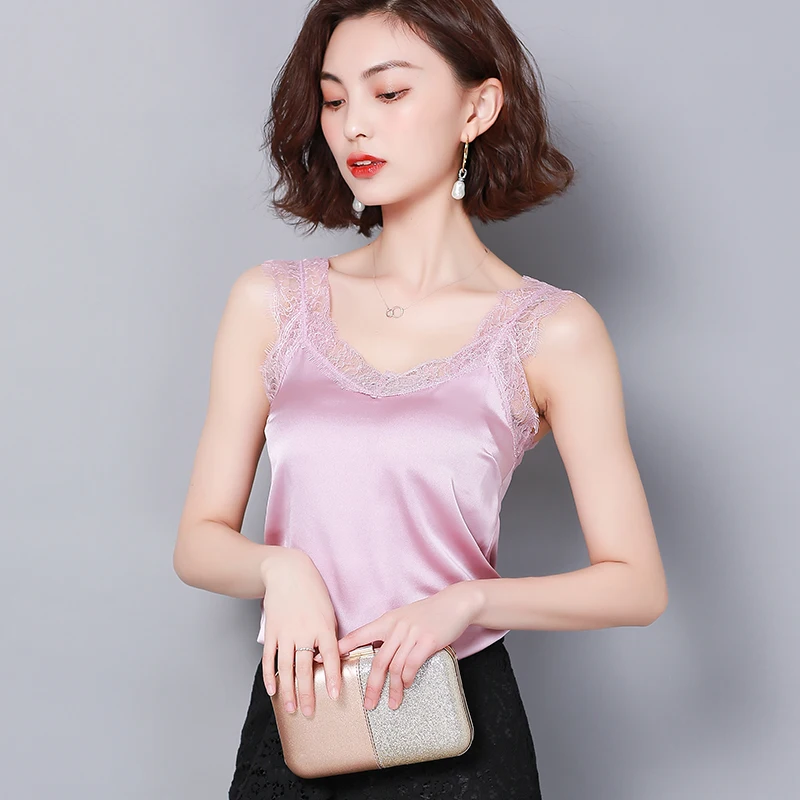 

Women Blouse Tops Summer Lace Vest Tops Fashion Korean Floral Vest Blouse Plus Size Sexy Top Office Lady Blouse Pink Top XL/XXXL