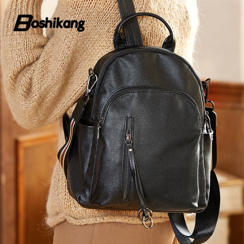 

Boshikang 100% Soft Natural Genuine Cow Leather Shoulder Travel Women Backpack Female Ladies Real Cowhide Bag Party Backpacks
