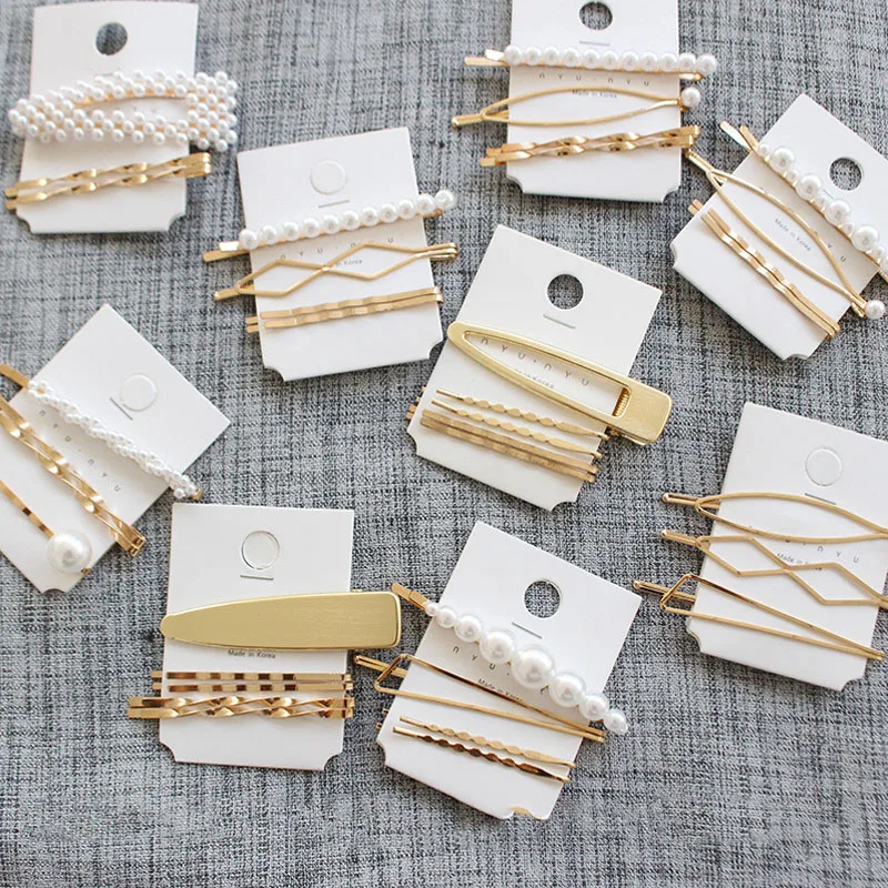 

3pcs/set Pearl Hair Clips for Women/girls Triangle Geometric Metal Barrettes Hair Accessories Duckbill Clip Water Drop Hairgrips