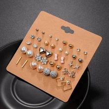 20 пар в партии, элегантная обувь разных с геометрическим узором в форме сердца серьги-гвоздики с цветочным украшением из Комплект сережек для женщин женская обувь с украшением в виде кристаллов Стразы серьги ювелирное изделие, опт