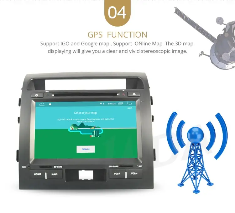 Perfect LJDA 2 Din Android 9.1 Car DVD Player For Toyota LAND CRUISER  LC200 2008-2014 Wifi GPS Radio 2G+16G Quad Core Multimedia Stereo 6