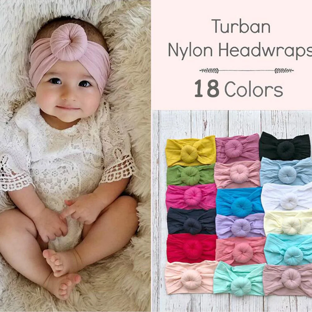 

2018 Fashion New Arrivals Girls Round Knot Nylon Headbands Elastic Wide Nylon Hair Bands Kids Turban Round Hair Accessories