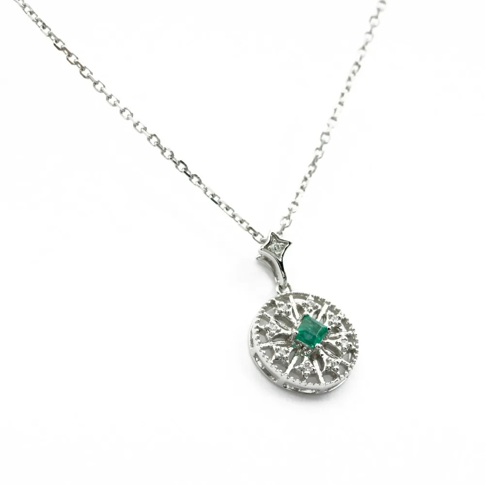 Комплект из колье и подвески с изумрудами 18 К|natural diamond pendant|emerald pendantdiamond necklace white gold