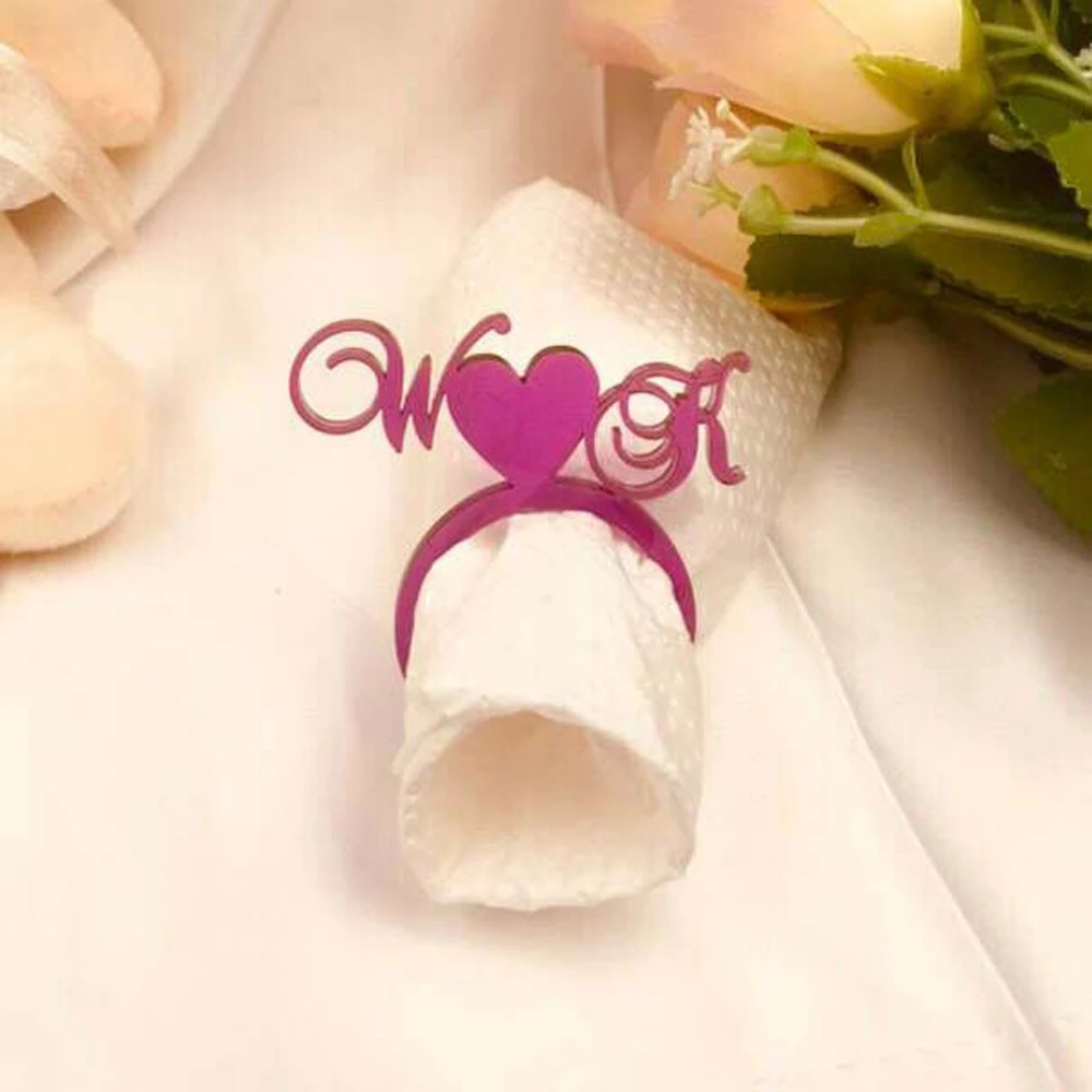 Personalized Groom & Bride table decors Custom Wedding napkin rings Acrylic Cut Napkin Ring with Heart Initials Wedding Party 3