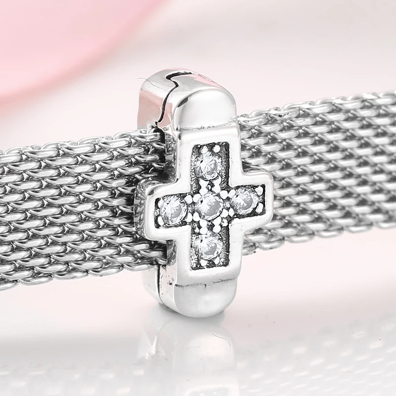 Настоящее серебро 925 проба крест вера клип бусины с цирконом ювелирных изделий подходят оригинальные рефлексионы браслет подвески