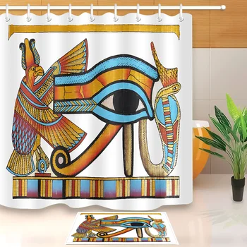 

LB Extra Long Egyptian Papyrus Drawing White Shower Curtain Liner With Bath Mat Set Bathroom Waterproof Fabric For Bathtub Decor