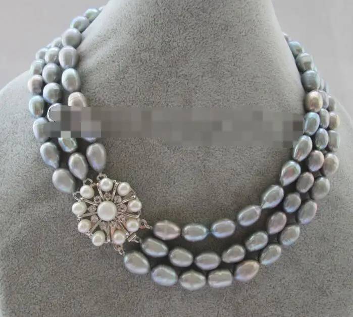 

song voge gem nanJ1403 3row gray rice shape freshwater pearl necklace