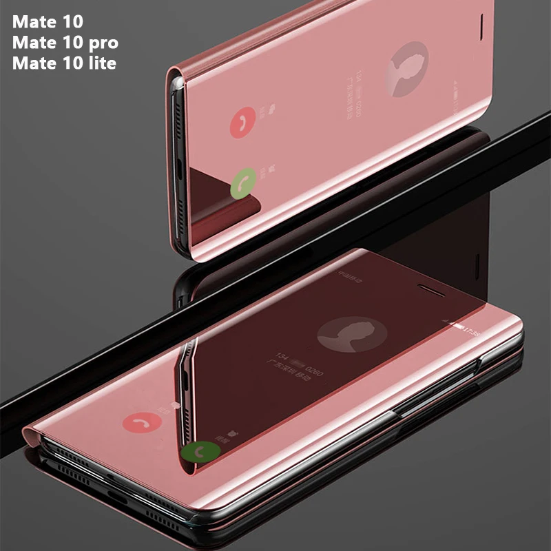 

Flip Smart Mirror Phone Cover,case,For HuaWei Mate 10 Lite Mate10 Pro 10Lte Leather Clear View glitter Rose Gold Back Cases