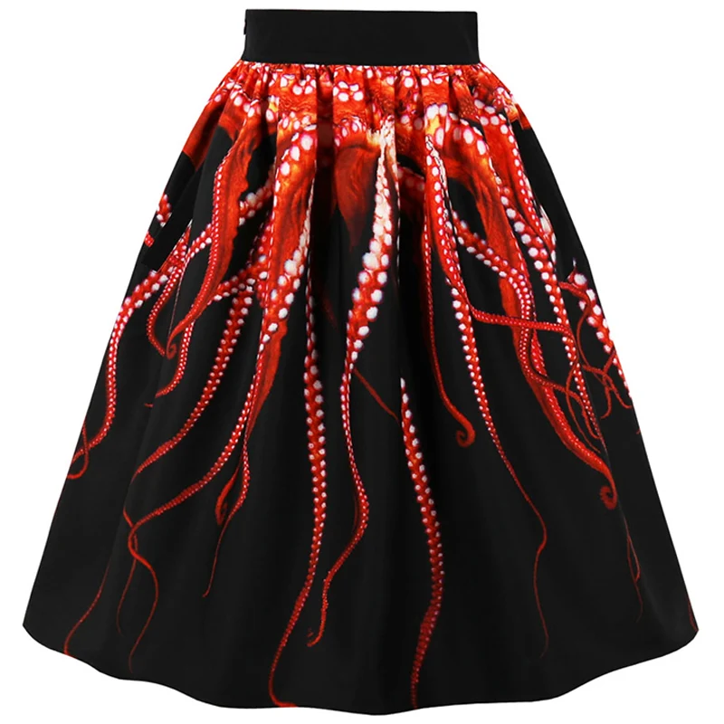 Kostlich New Arrival Summer Skirts Womens 2018 High Waist Skirt Vintage A-Line Casual Big Swing Women Midi Skirt (6)