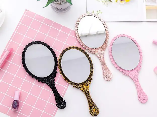 

NKR21-Creative vintage pattern handle makeup mirror makeup mirror portable carry-on lace mirror hand-held mirror