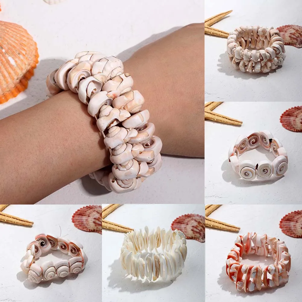 

Flatfoosie Fashion Bohemian Natural Cowrie Shell Bangles Bracelets For Women Adjustable Elastic Bracelet Charm Party Accessories