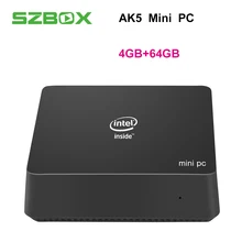 SZBOX AK5 Apollo lake mini pc 4G+64G W10 os mini tv box Dual band wifi 2.4G/5G HD Graphics500 media player AK5 mini