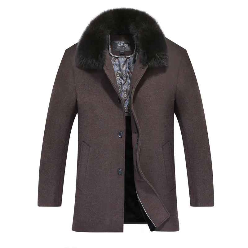 BOLUBAO, мужское зимнее шерстяное пальто, Мужская Новая мода, теплая шерстяная смесь, шерстяное бушлат, мужской Тренч, пальто, меховой воротник, съемный - Цвет: Coffee