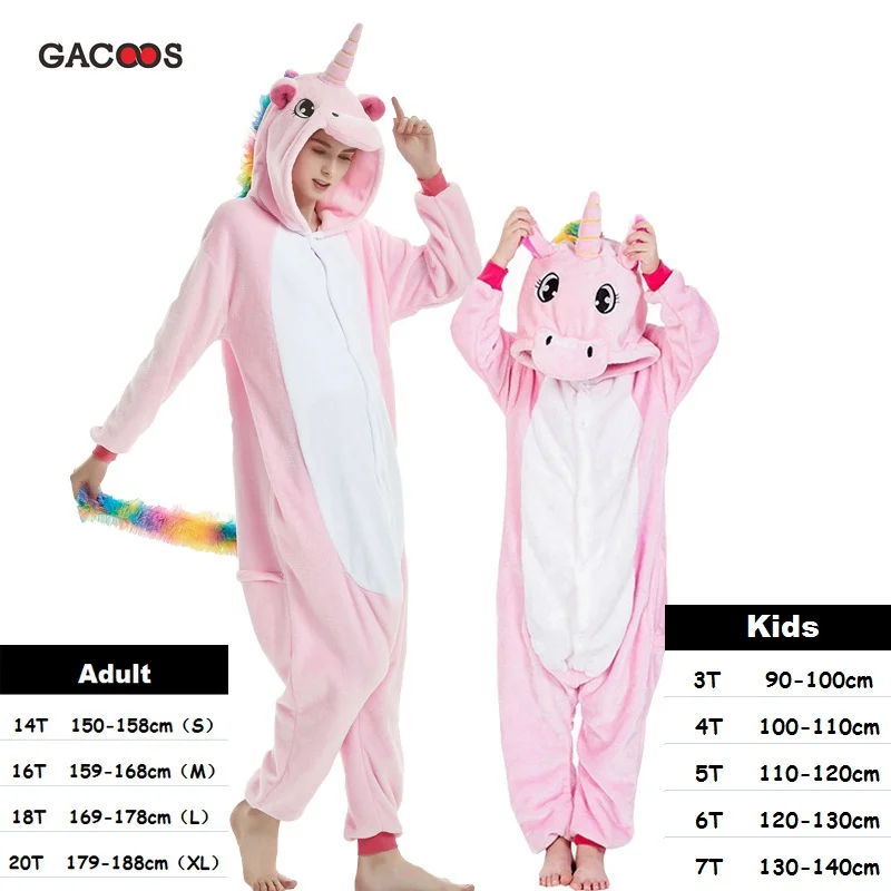 Warm Winter Unicorn Pajamas For Boys Girls Kugurumi Panda Pyjamas Women Onesies Unicornio Flannel Stitch Cat Sleepwear Jumpsuits - Цвет: pink tenma