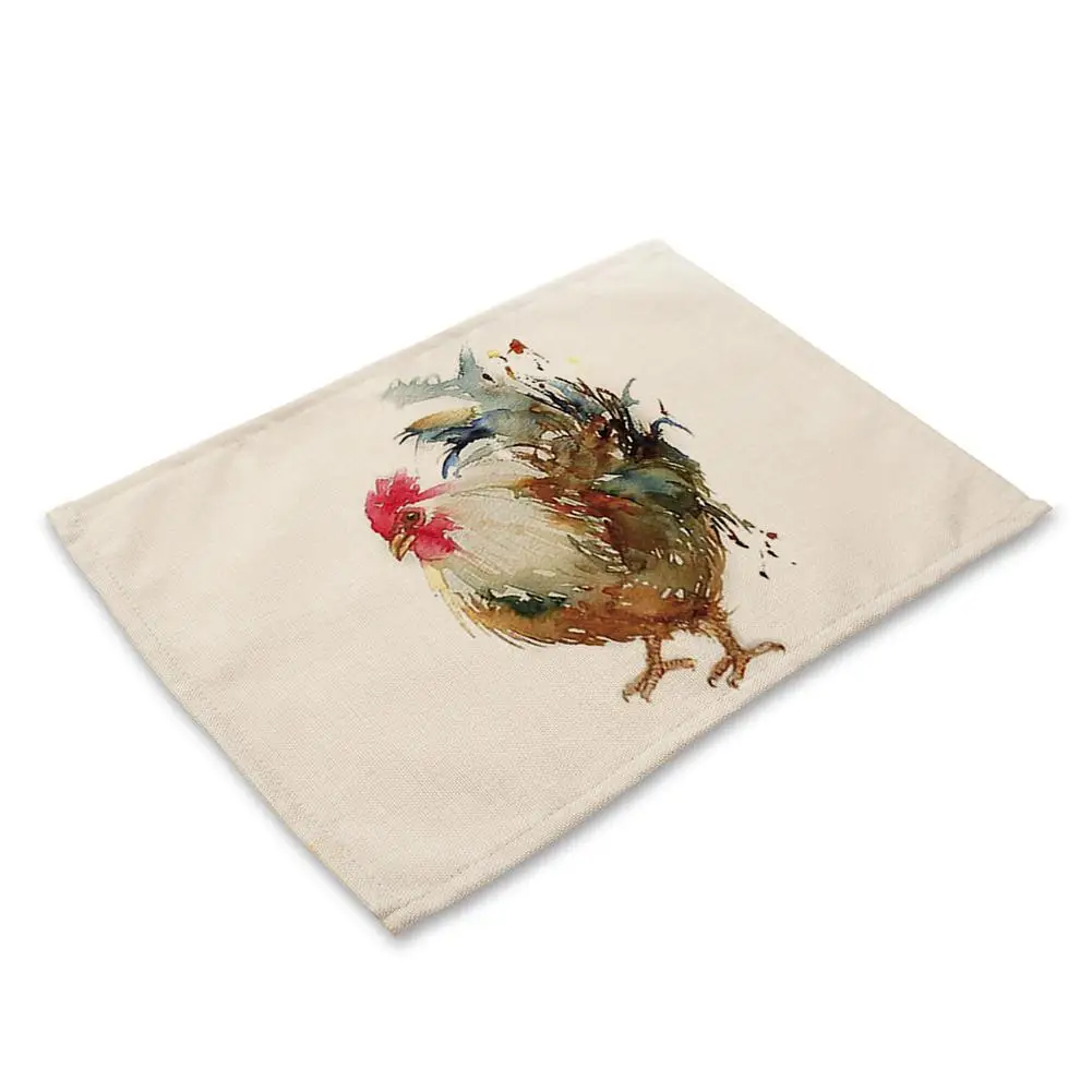 

Rooster Color Oil Painting Style Dining Table Heat Insulation Mat Placemat Decor
