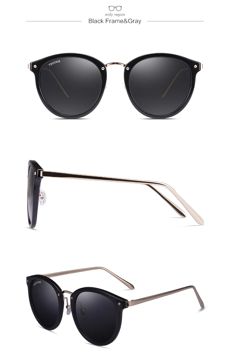VEGOOS Солнцезащитные очки женские круглые ретро солнцезащитные очки «кошачий глаз» модные дизайнерские поляризованные очки Gafas de Sol Mujer#6112