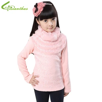 

Girls Autumn Winter Sweater Children Girl Turtleneck Thick Cotton Lace Bottoming Shirt Kids Long Sleeve Clothing Free Drop Ship