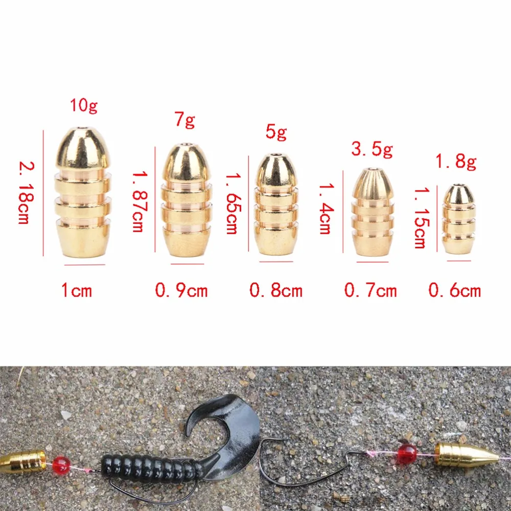 10Pcs 1.8 10g bullet copper fishing sinkers for soft lure bait