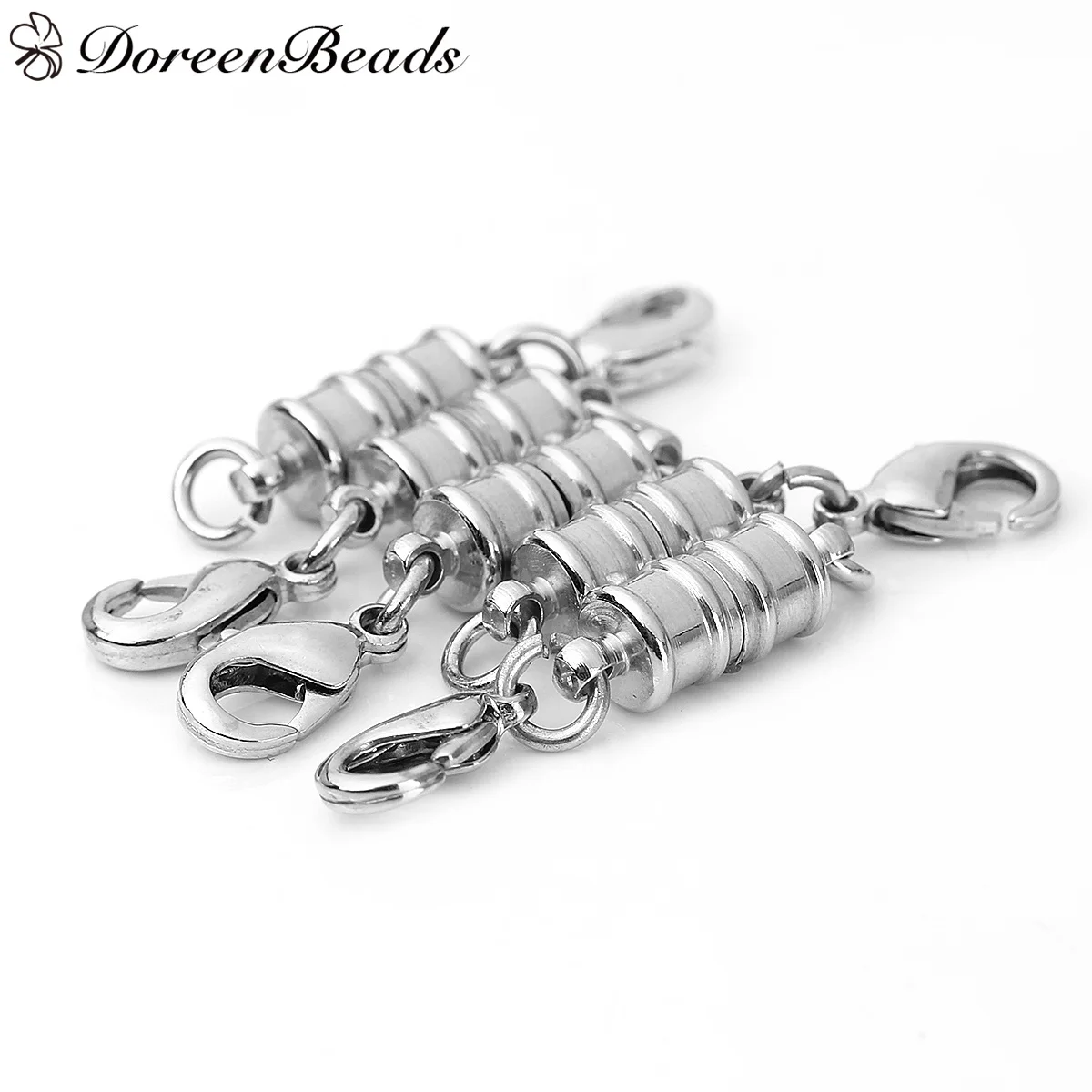 

Brass Magnetic Clasps For Jewelry Necklace Bracelet Cylinder dull silver color With Lobster Claw Clasp 34mm x 7mm,5 PCs