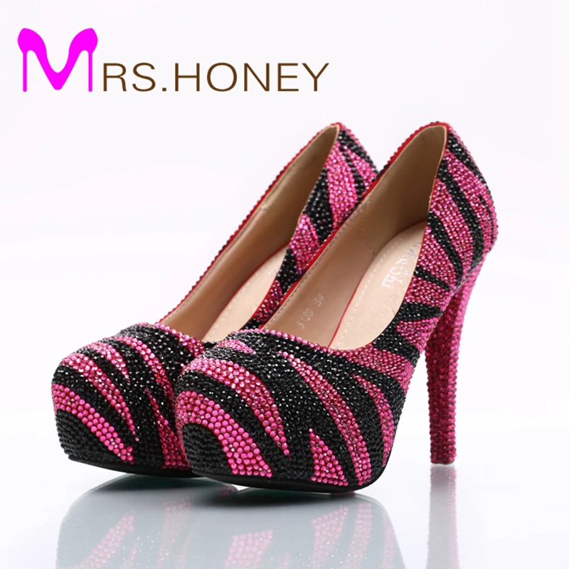 Zebra Crystal Closed Toe Party Shoes High Heel For Lady