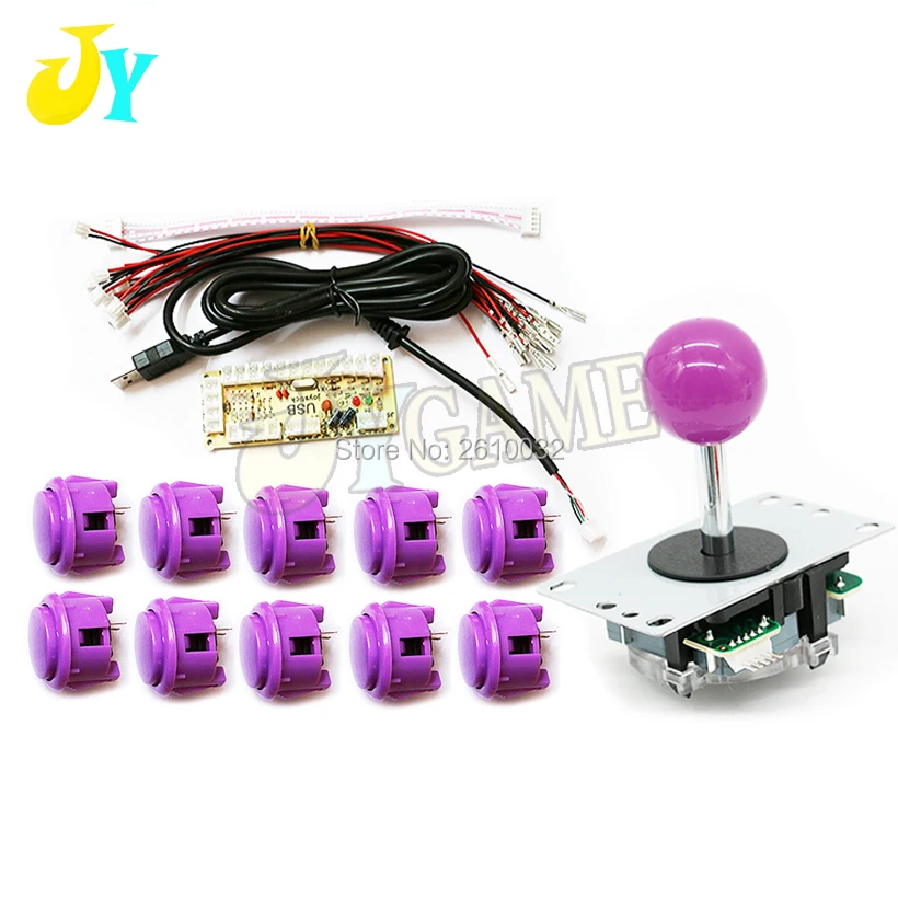 

Purple DIY Handle Arcade Kits Replacement Part USB Encoder To PC Raspberry Pi MAME Joystick 30MM Button