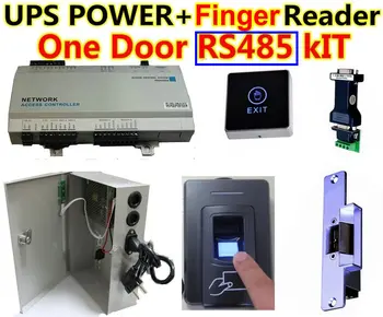

One Door Controller 485 Panel via Access RS485 lines communication+ Fingerprint biometric access reader+Card reader+UPS power bo