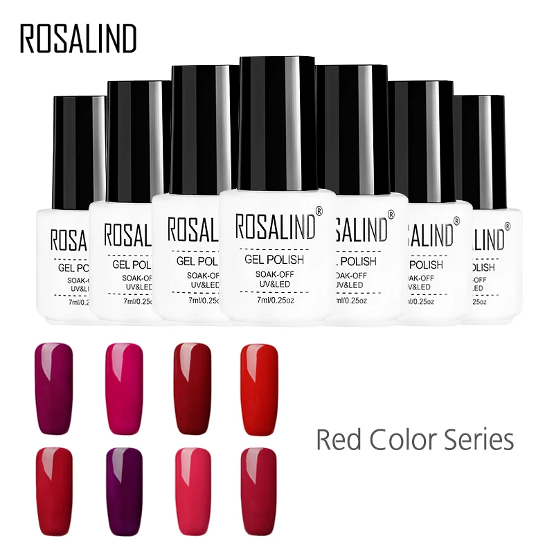

ROSALIND Gel 1S 1Pcs Hot Sale Pure Red color series Nail Gel Polish Soak-off Semi Permanent UV colors Nail Gel Lacquer