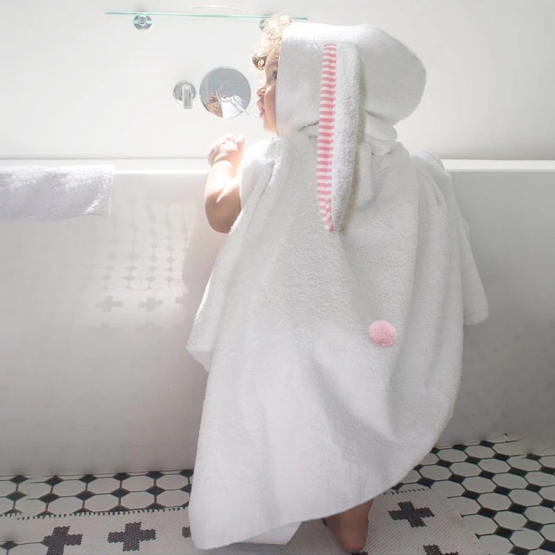 Hooded Kids Bathrobe Children's Bathrobes Cartoon Rabbit Ear Boys Girls Towel Bathrobe Dressing Gown Baby Pajamas Terry Robes