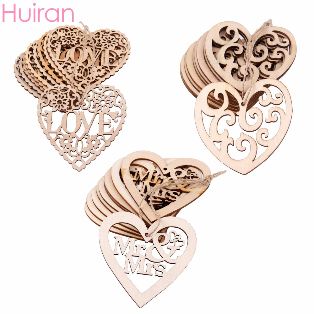 

HUIRAN 10pcs 8cm Wooden Hollow Heart Love Wedding Decor Mr Mrs Wedding Accessories Pendant Wedding Souvenir Party Supplies