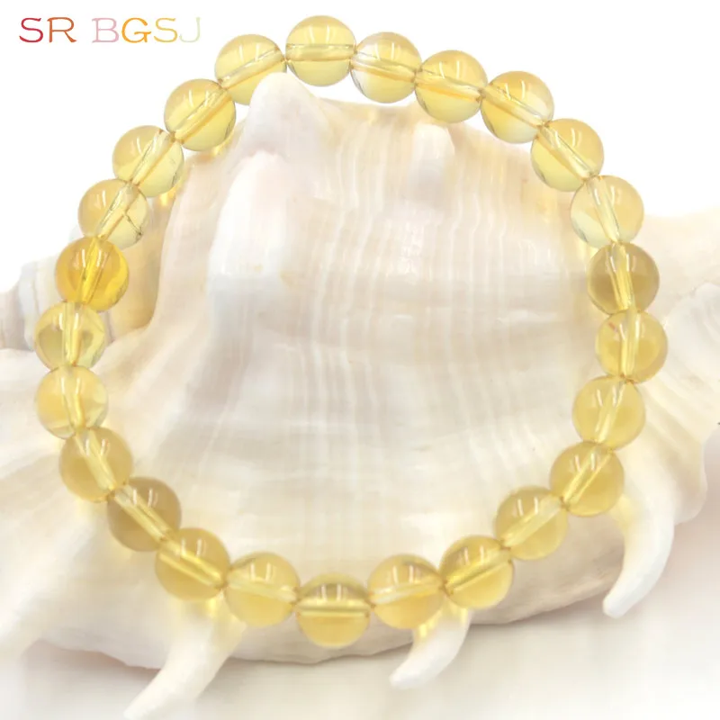 

Free Shipping 6 8 10 12mm Round Natural Yellow Quartz Gems Stone Handmade Stretchy Girl Jewelry Bracelet 7" 7.5" 8