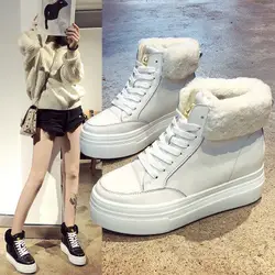 Женская обувь, новинка 2018 года, зимняя обувь на платформе из хлопка, модная обувь на меху, теплая спортивная обувь на плоской подошве с